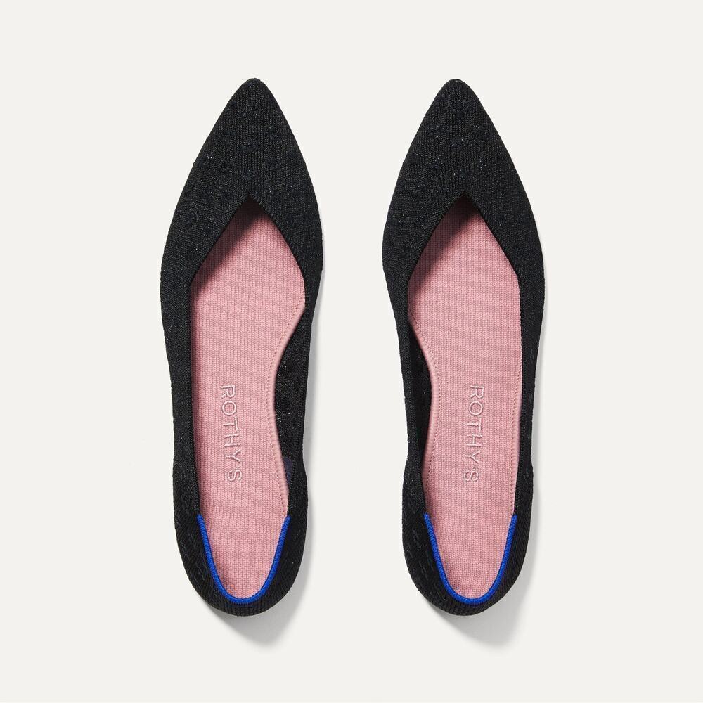 Rothy’s The Point Toe Ballet Flat Slip-On Soft Fabric in Black Size W9.5 NWOT